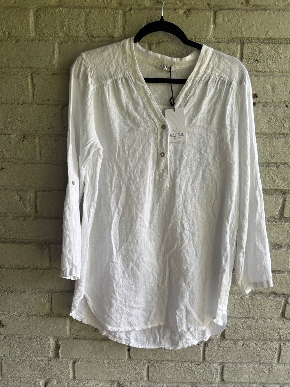 Rosemarie Sz S NWT made in Italy Linen Roll up sleeves V neck pullover classic